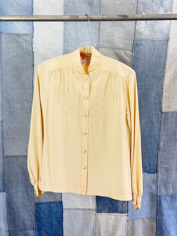 Vintage 1970s Hand Embroidered Chinese Silk Blouse