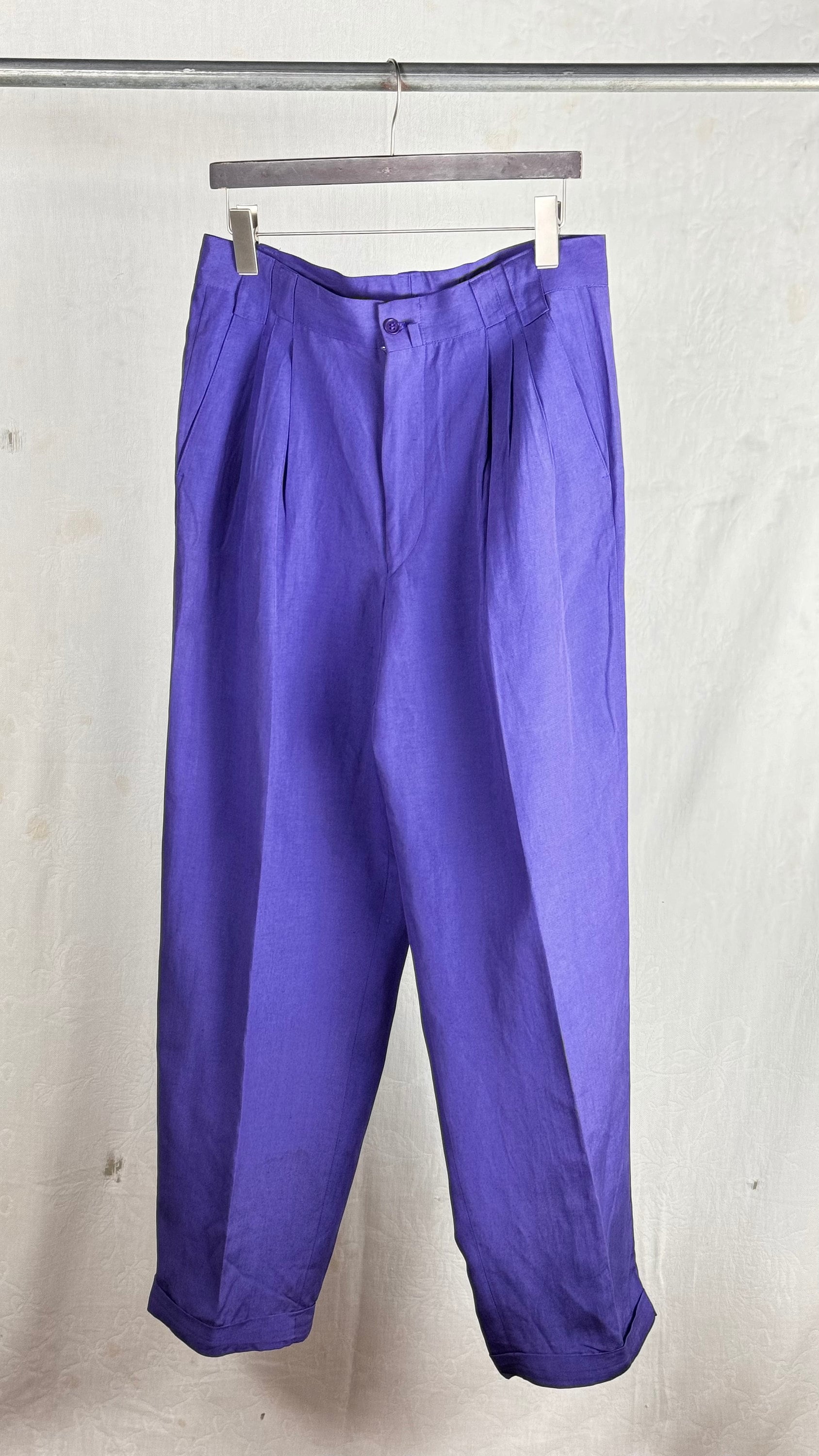 希少 黒入荷！ Vintage Pleated Mens Silk Linen Purple Versace 90s 1980s パンツ
