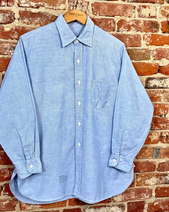 Vintage 1960s USAF Blue Oxford Cloth Shirt Martin Mfg Co | 16.5 x 32 large
