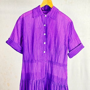 Vintage 1950s 60s Sheer Nylon Seersucker Drop Waist Dress