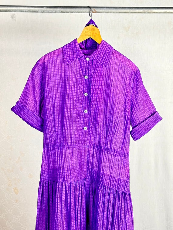 Vintage 1950s 60s Sheer Nylon Seersucker Drop Waist Dress