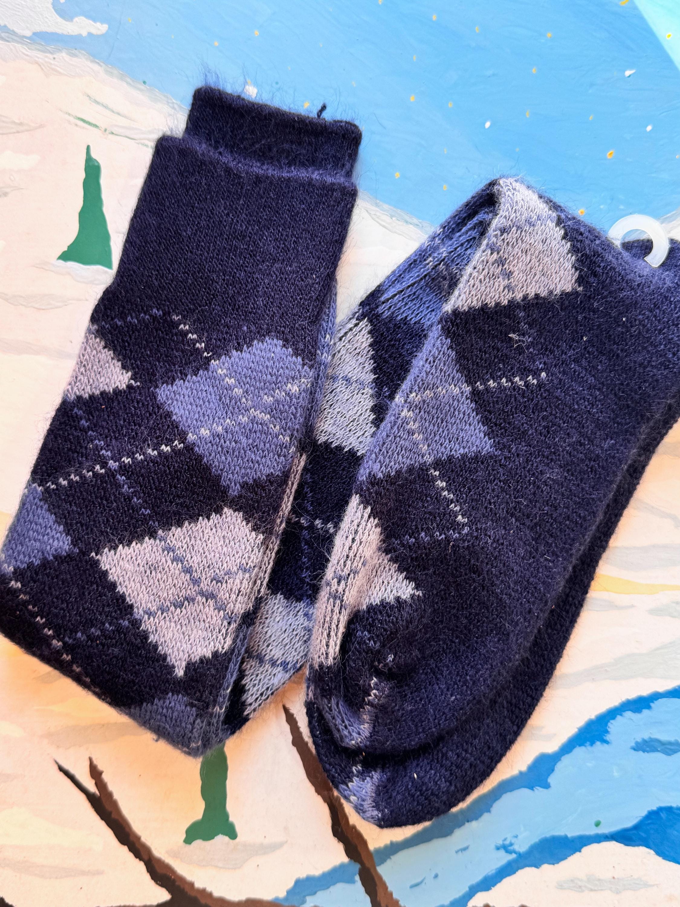 Vintage 1980s Argyle Knee High Socks made in USA | navy blue