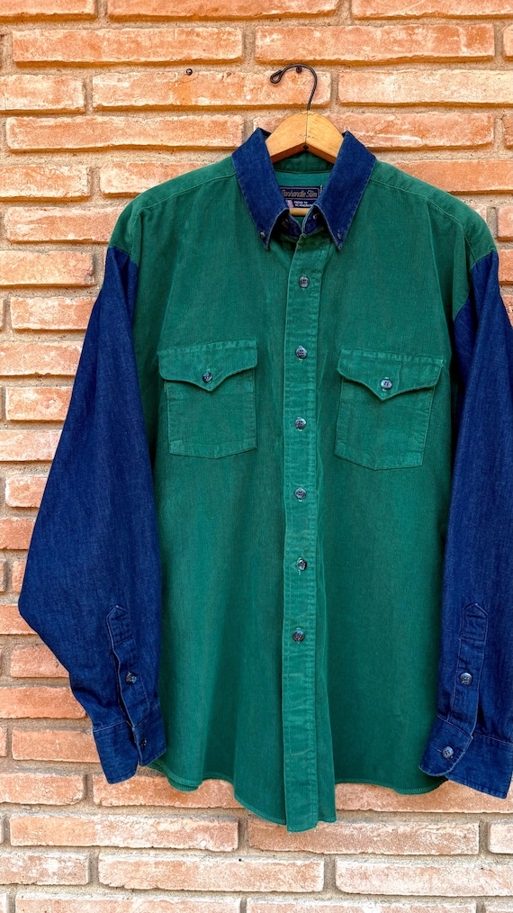 Vintage 1980s Corduroy Denim Western Shirt Panhandle Slim | large