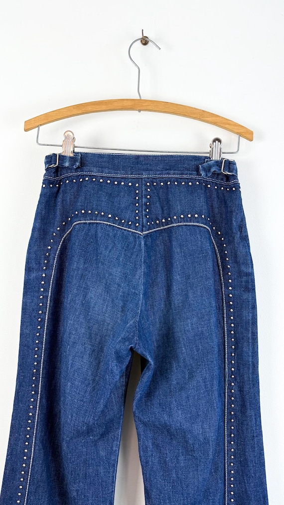Vintage 1970s Studded Brushed Denim Wide Leg Jeans | xxsmall xsmall