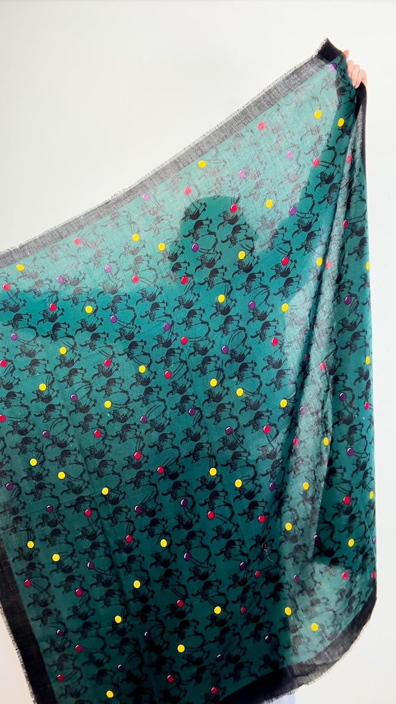 Vintage Kitten Print Wool Wrap Scarf Sonia Rykiel Foulards France