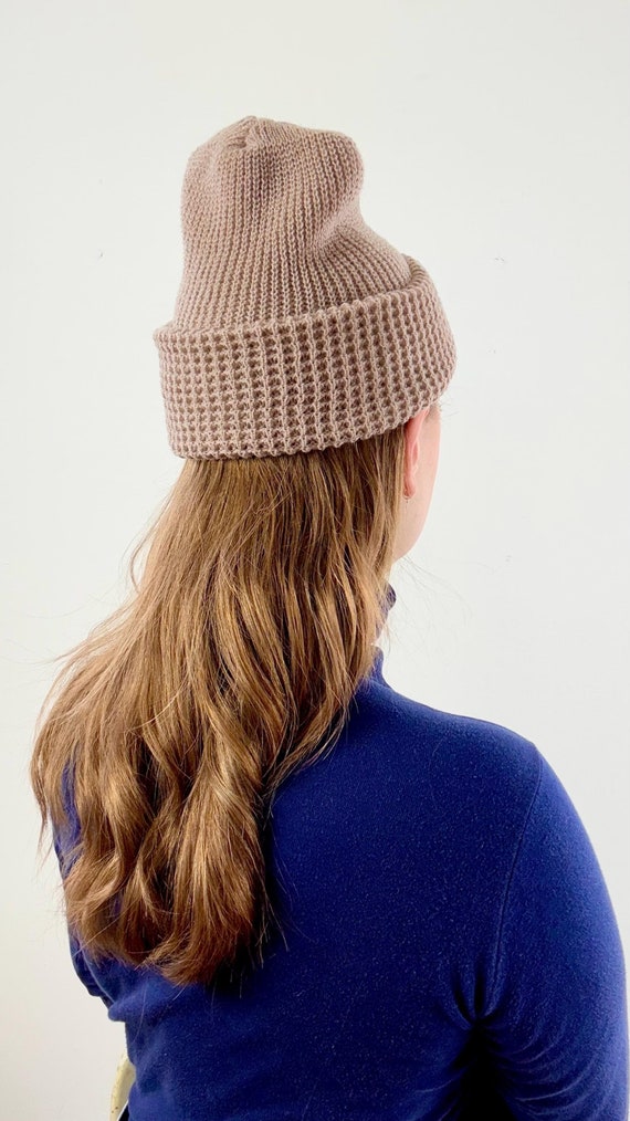 Vintage 1970s Waffle Knit Cap made in USA | taupe