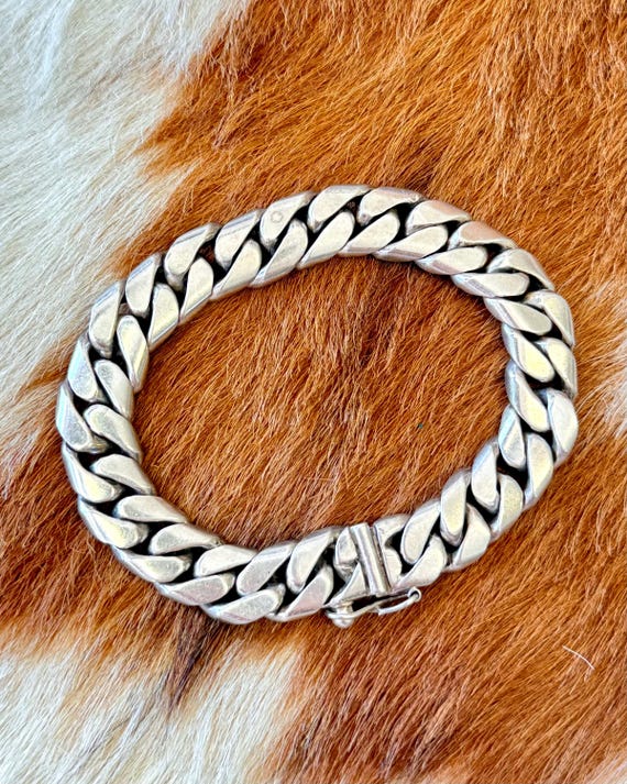 Vintage 11mm Cuban Curb Link Sterling Silver Bracelet ”