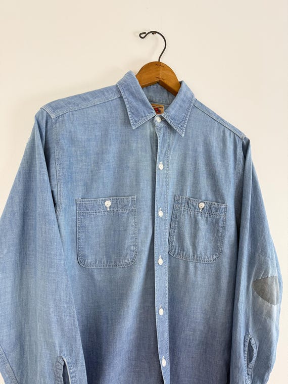 Vintage 1950s Fruit of the Loom Chambray Triple Stitch Work Shirt | medium large