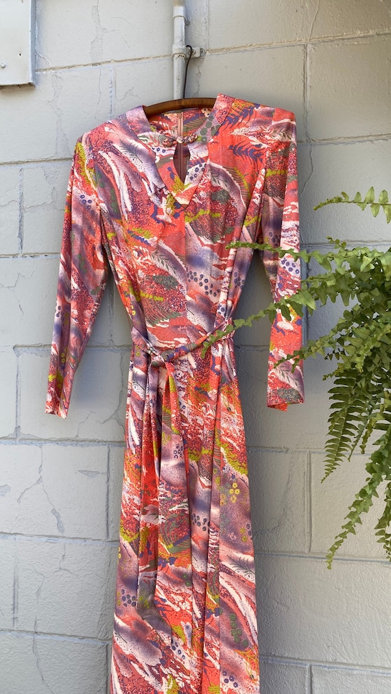 1960s 70s Polyester Knit Maxi Dress