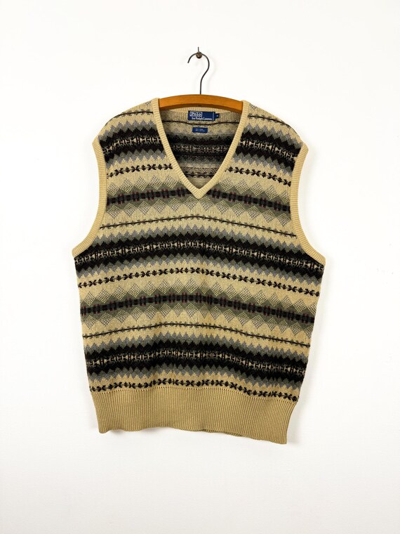 Vintage 1990s Polo Ralph Lauren Wool Cotton Sweater Vest | mens xlarge