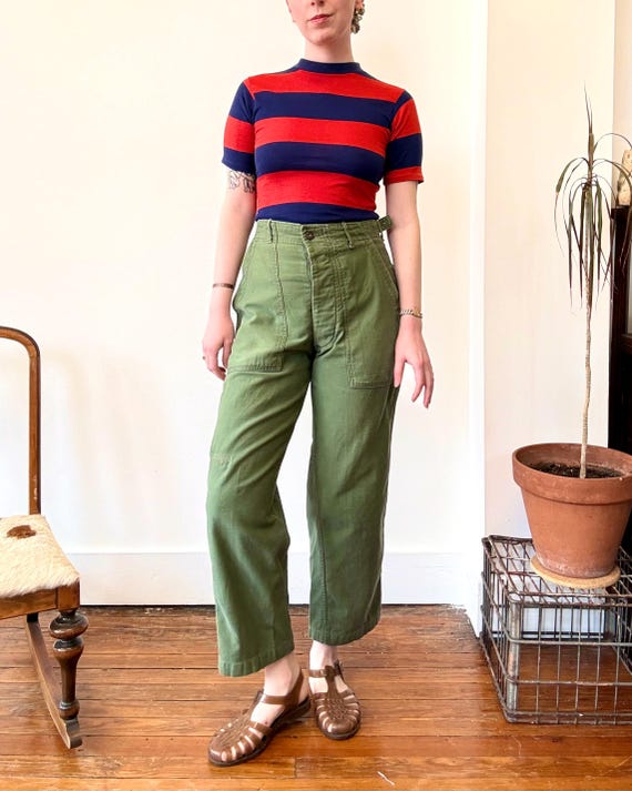 Vintage 1950s OG 107 US Military First Pattern Army Fatigue Pants | 29 short