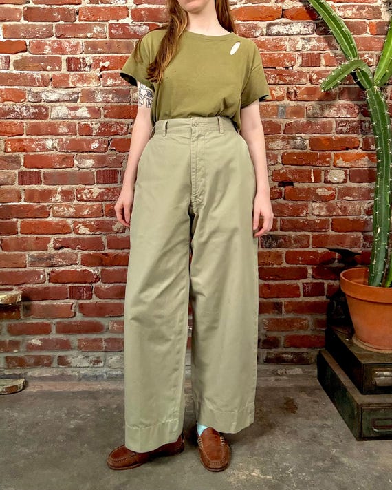 Vintage 1960s Twill Chino US Military Summer Khaki Trousers | 33 waist