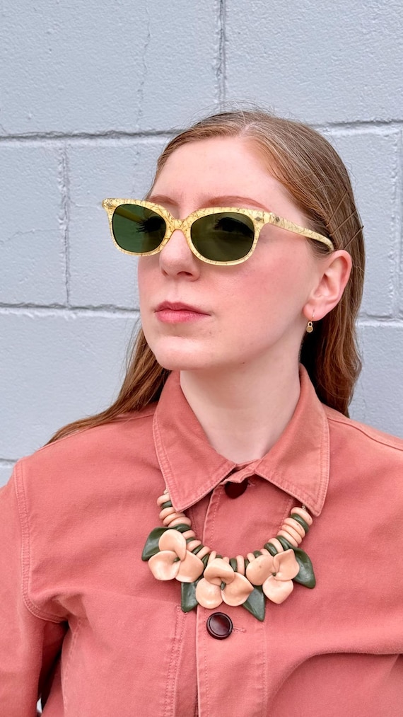 Vintage 1950s Confetti Glitter Lucite Butter Yellow Sunglasses
