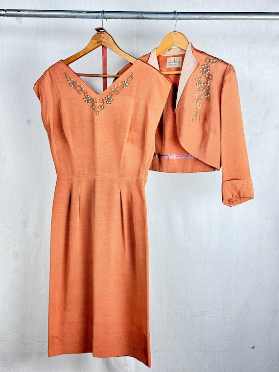 Vintage 1950s Jean Lang Cocktail Dress Bolero Jacket Set