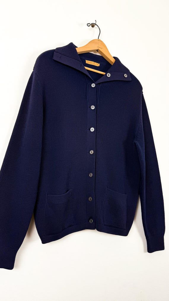 Vintage 1950s Austrian Mens Fine Wool Collared Cardigan Sweater | large