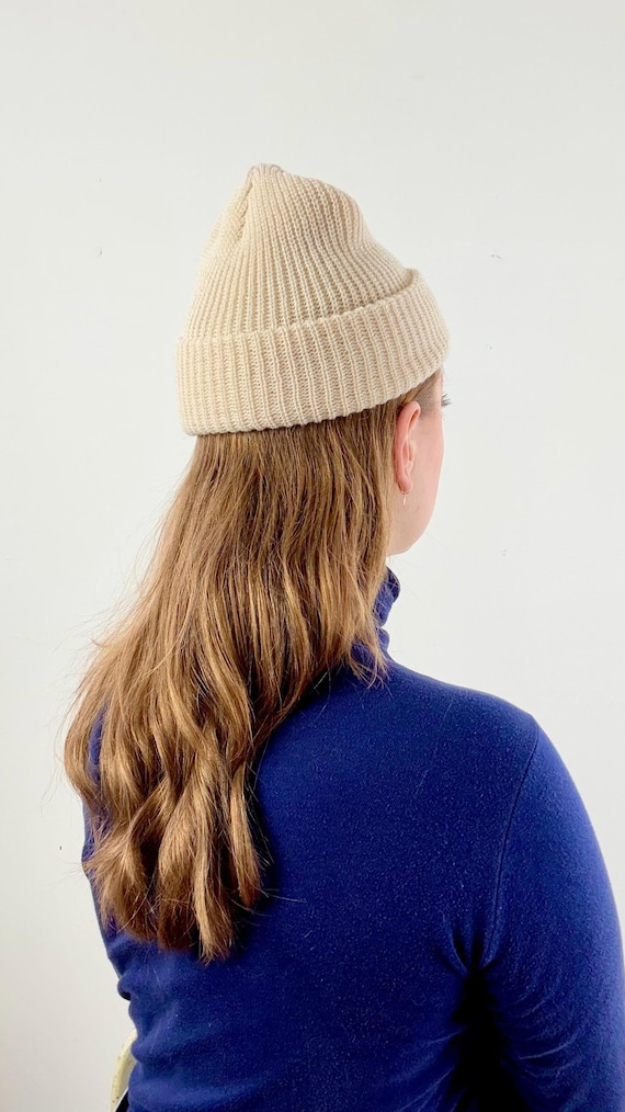 Vintage 1970s Solid Knit Cap made in USA | nougat