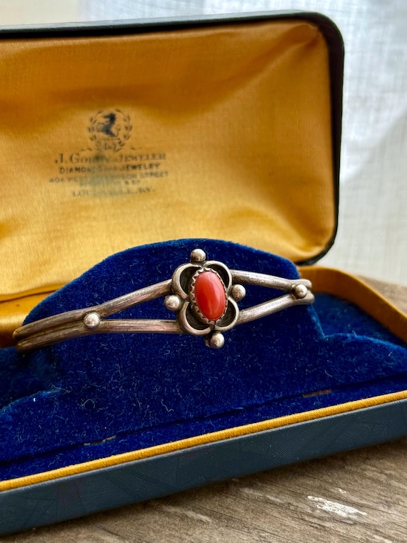 Vintage Navajo Coral Sterling Silver Cuff Bracelet
