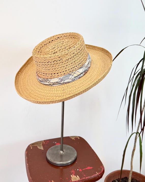 Vintage 1970s LL Bean Genuine Macora Madras Woven Straw Sunhat