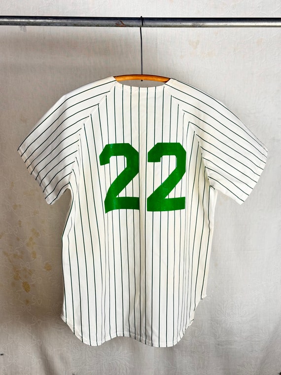 Vintage 1960s 70s Green Stripe Polyester Baseball 