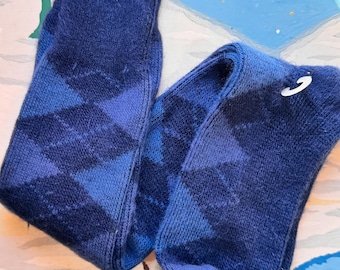 Vintage 1980s Argyle Knee High Socks made in USA | indigo blue