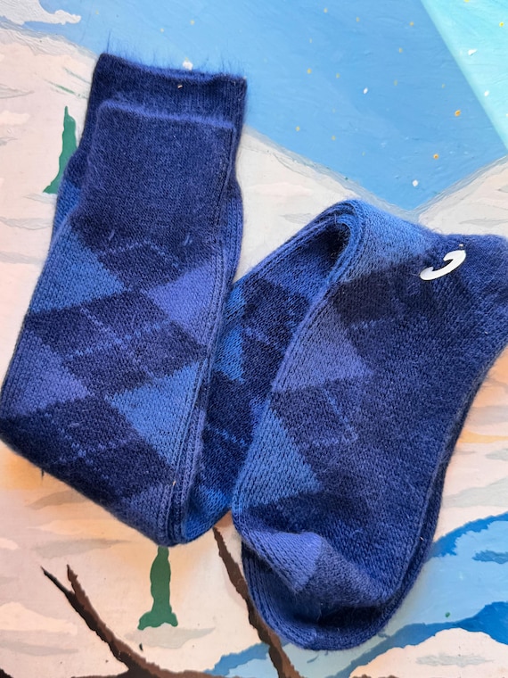 Vintage 1980s Argyle Knee High Socks made in USA | indigo blue