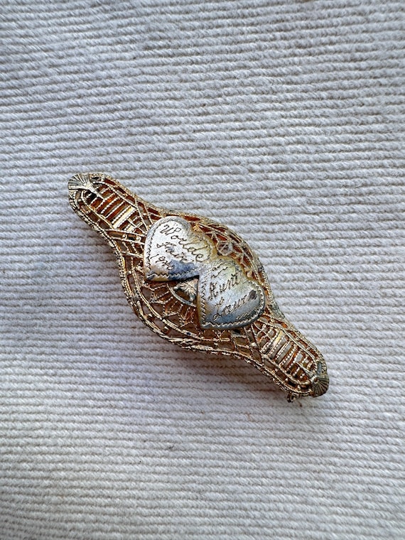 Worlds Fair 1940 Gold Filled Vintage Filigree Brooch Jewelry Pin