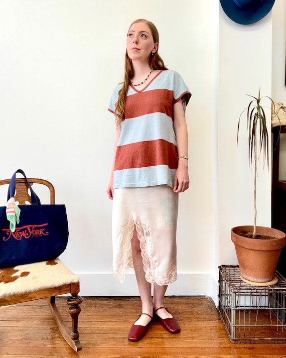 Vintage 1960s Cream Satin Lace Trim Rayon Slip Skirt Wonder Maid | medium