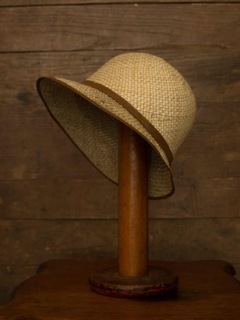 Straw Cloche 20s 30s Hat Vintage Straw Hat Antique Headwear Brown Trim image 5