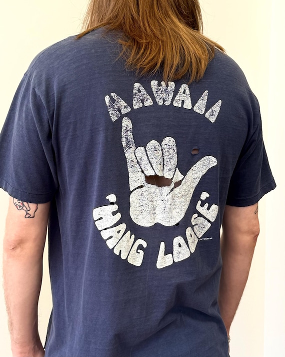 Vintage 1980s Thrashed Hawaii Hang Loose Graphic T Shirt | xlarge