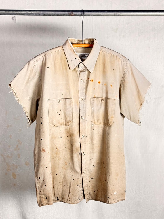 Vintage Distressed Paint Splatter Twill Work Shirt