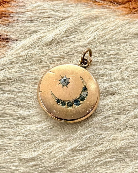 Antique Victorian Gold Filled Crescent Moon Locket Pendant