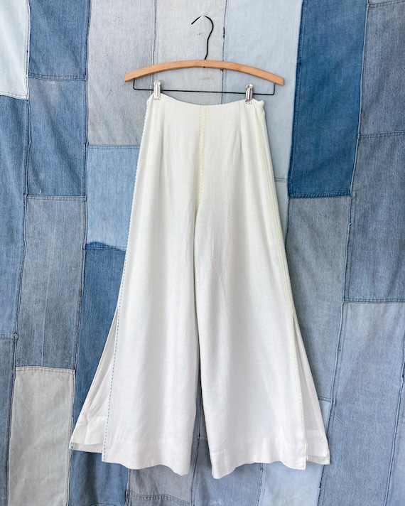 1960s Neon Stitch Linen Flare Crop Pants