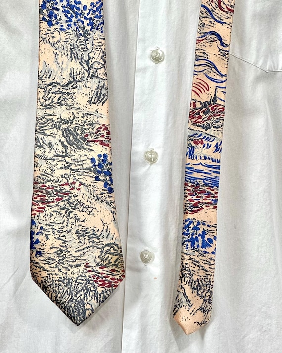 Vintage 1980s Oscar de la Renta Couture Scenic Silk Necktie