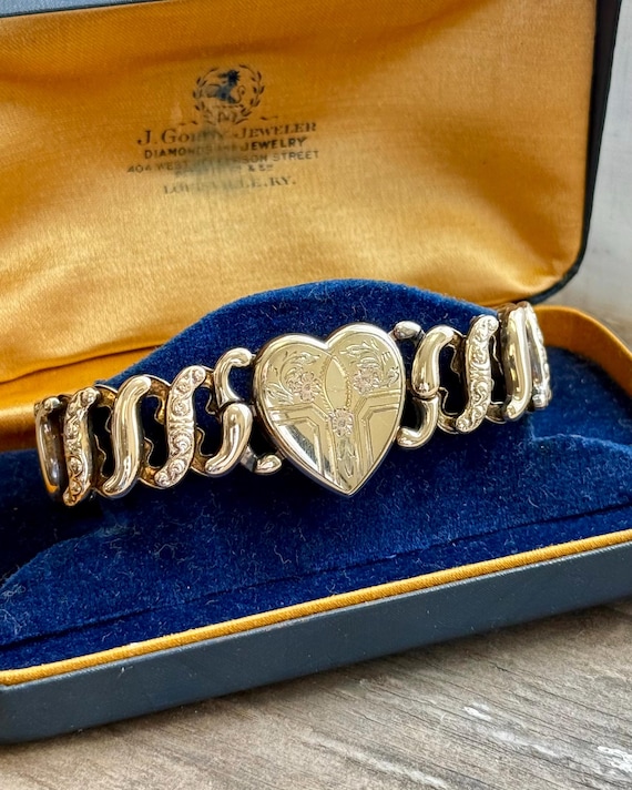 Vintage 1940s Tricolor Sweetheart Expansion Bracelet Gold Vermeil Sterling Silver | large size