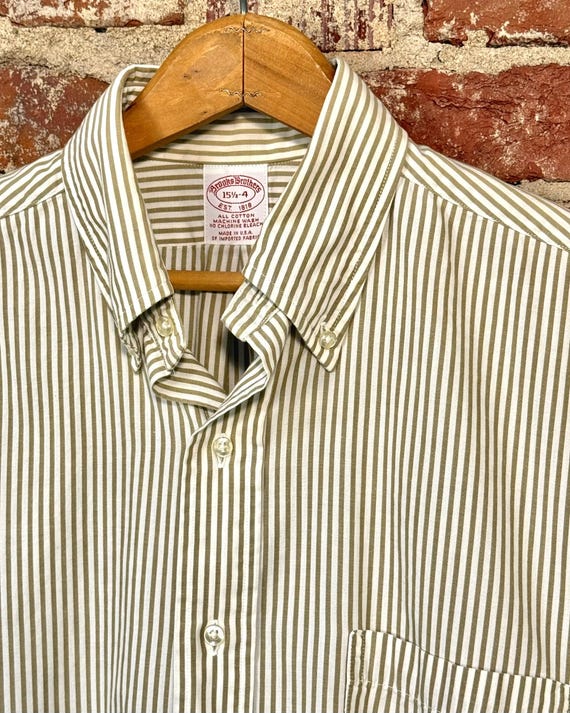Vintage 1980s Brooks Brothers Sage Taupe Stripe Oxford Shirt made in USA | medium