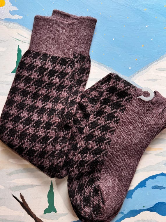 Vintage 1980s Houndstooth Knee High Socks made in USA | redwood