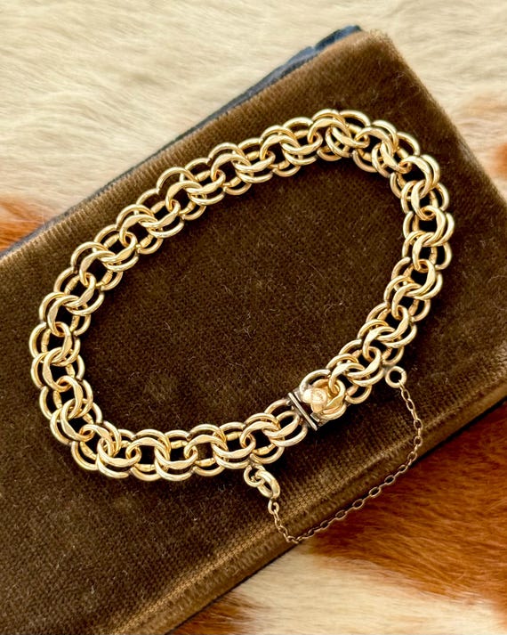 Vintage 12k Gold Filled Double Link Bracelet Heart Box Clasp Elco