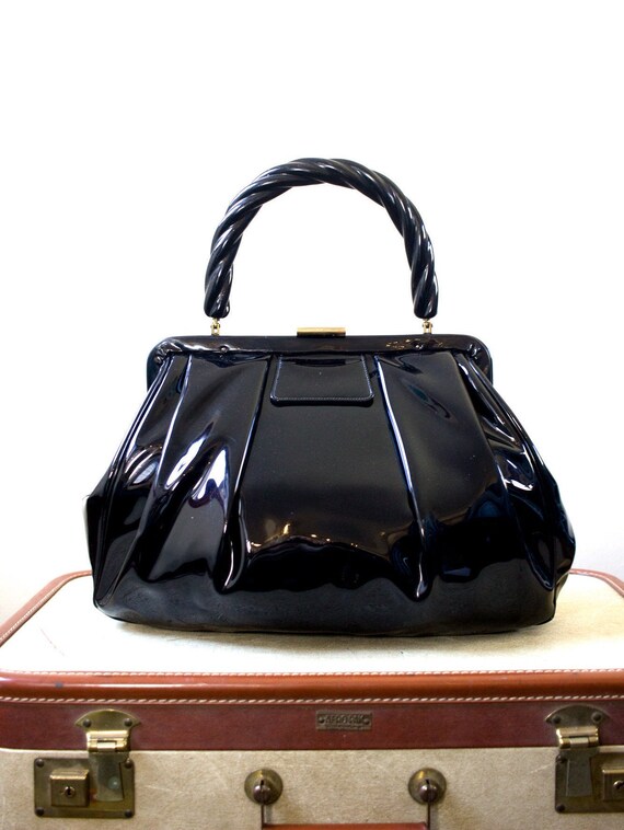 Lucite Top Handle Purse | 60s Vinyl Bag | Vintage