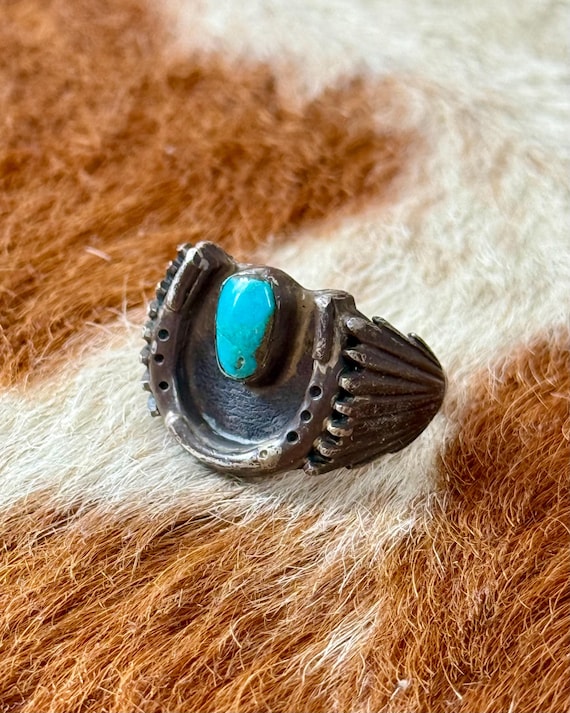 Antique Horseshoe Turquoise Native American Sterling Silver Ring