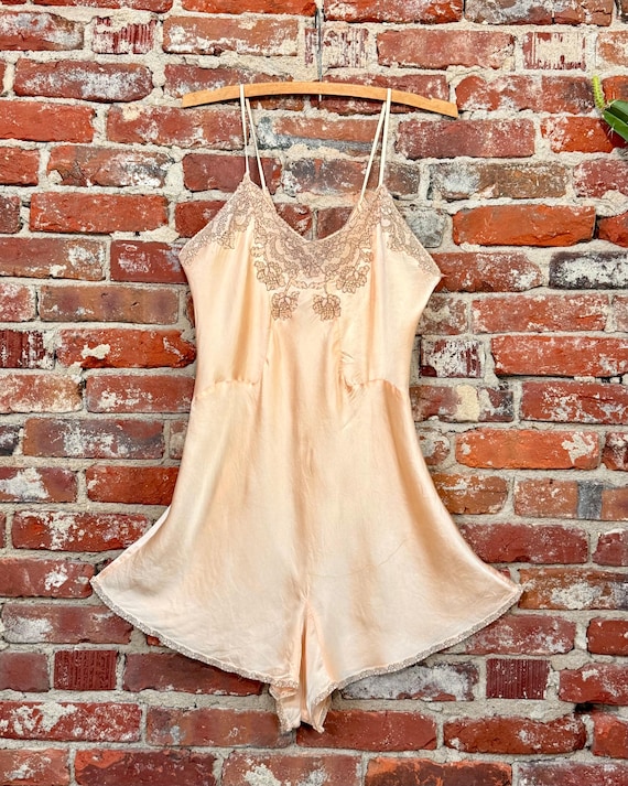 Vintage 1940s Silk Bias Cut Step In Teddy Lingerie Satin Songette | medium large