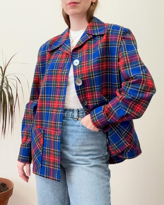 Vintage 1980s Pendleton 49er Jacket Primary Color Wool Plaid | womens large