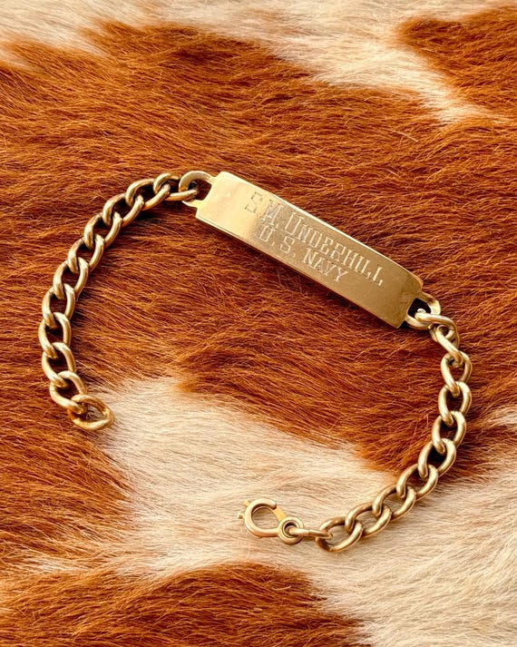 Vintage Us Navy 12k Gold Filled Military ID Bracelet Curb Link Chain Bracelet