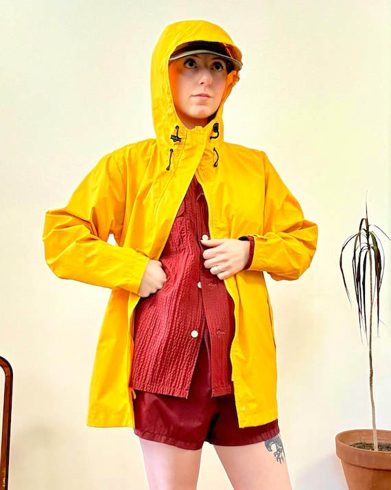 Vintage Lands End Rubberized Yellow Rain Jacket Parka | womens M