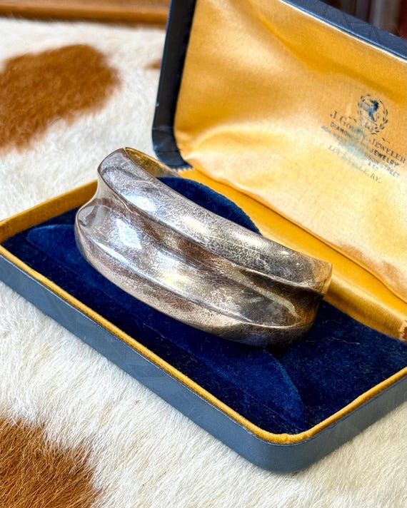 Vintage 1950s Los Ballesteros Taxco Modernist Mexican Sterling Cuff Bracelet