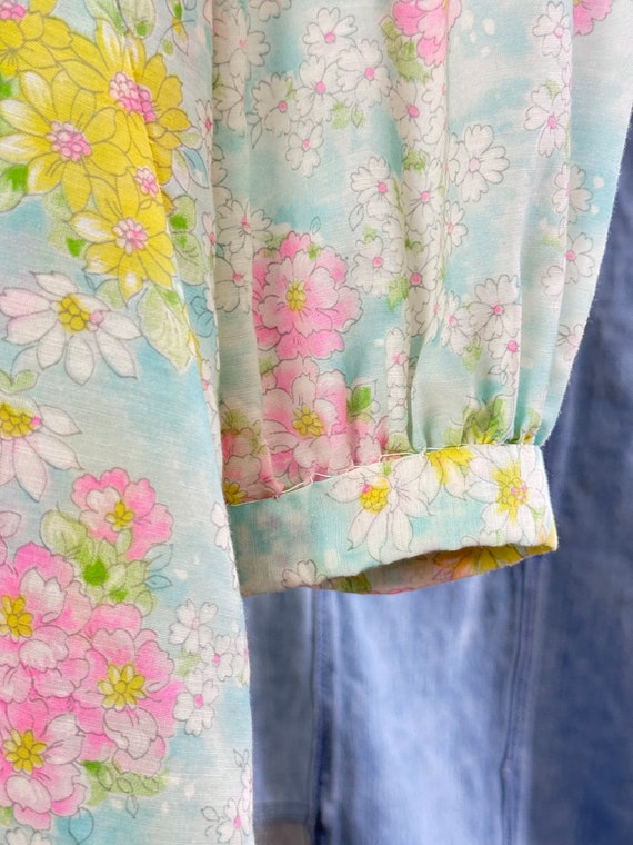 1960s Floral Chiffon Long Sleeve Shift Dress - image 3