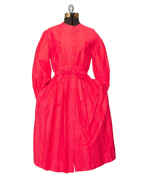1970s Adele Simpson Hot Pink Fuschia Printed Dress