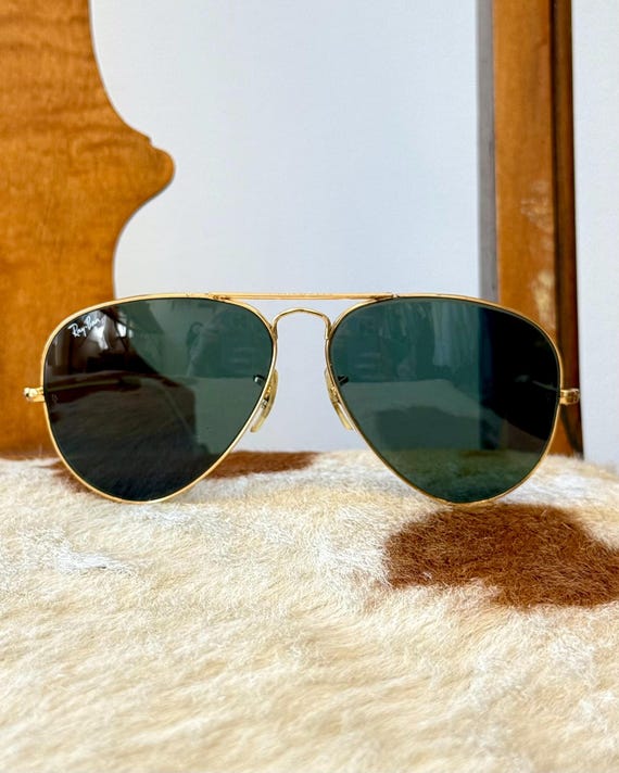 Vintage Ray Ban Bausch Lomb Aviator Sunglasses Gold Frame Green Gray Lenses Leather Case | 54mm