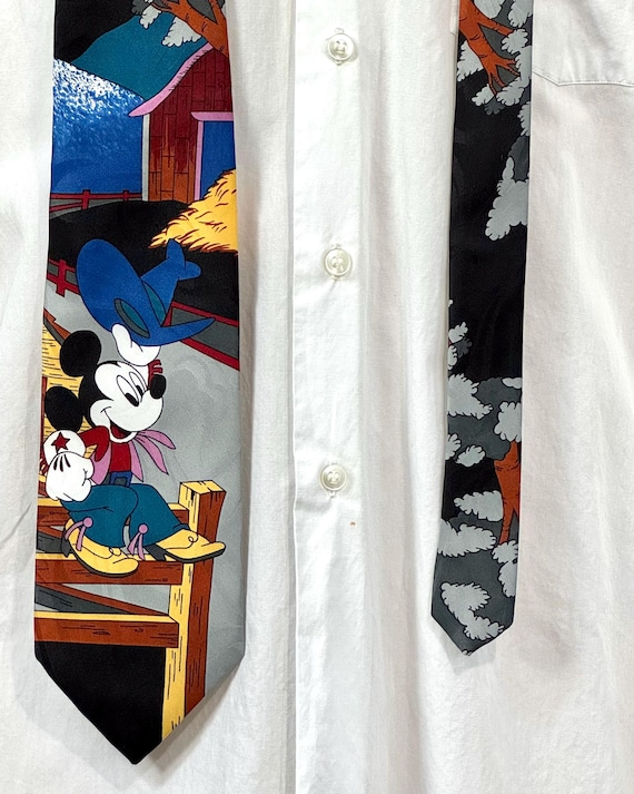 Vintage 1990s Cowboy Mickey Disney Printed Necktie