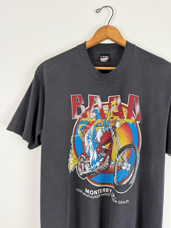 Vintage 1980s BAAD Wizard Biker Harley Davidson Graphic T Shirt | xlarge