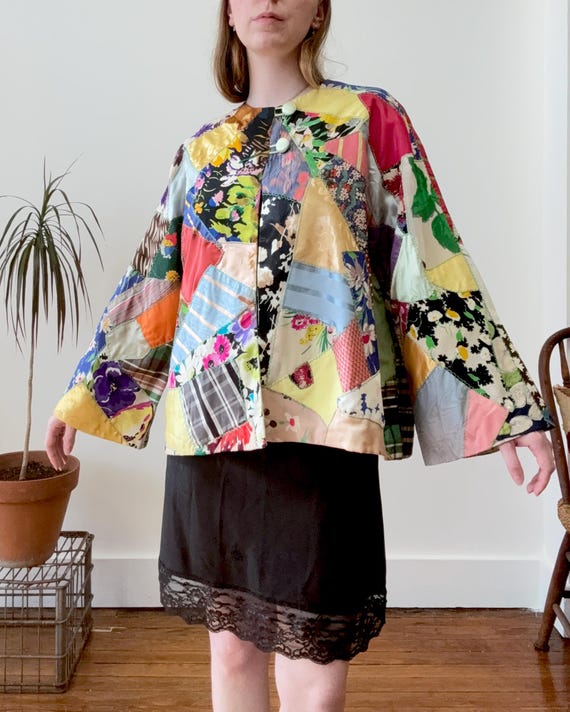 Vintage 1930s Crazy Quilt Patchwork Swing Jacket | one size